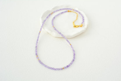 Amethyst Bead Necklace Tiny Bead Necklace Minimalist Crystal Necklace Purple Beaded Choker Dainty Small Bead Necklace Gemstone Gift for Her