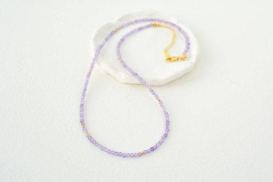 Amethyst Bead Necklace Tiny Bead Necklace Minimalist Crystal Necklace Purple Beaded Choker Dainty Small Bead Necklace Gemstone Gift for Her