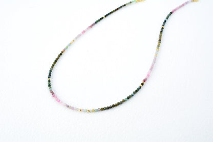 Colorful Gemstone Bead Choker Tiny Crystals Tourmaline Necklace Watermelon Choker Small Rainbow Bead Necklace Layering Seed Bead Gold Stones