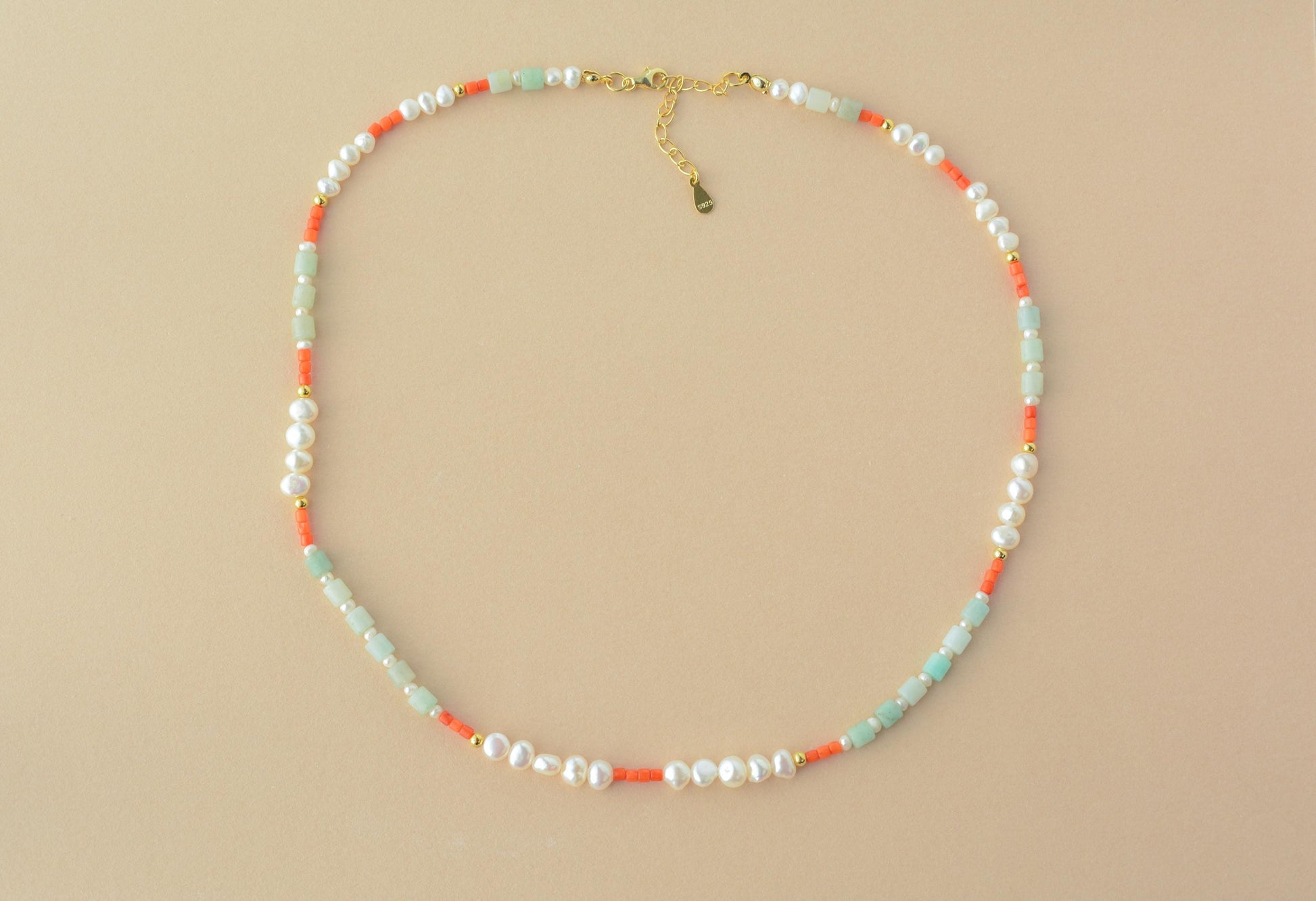 Colorful beaded necklace pearls mixed necklace gemstone dainty bead necklace summer choker beach jewelry layering necklace gift for her