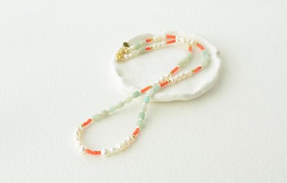 Colorful beaded necklace pearls mixed necklace gemstone dainty bead necklace summer choker beach jewelry layering necklace gift for her