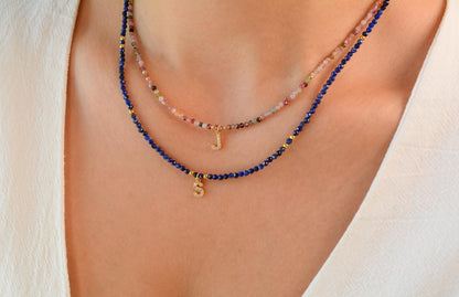 Tiny Bead Necklace Initial Custom Letter Choker Colorful Small Bead Necklace Personalized Minimalist Choker Dainty Crystal Bead Necklace