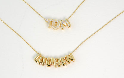 Custom Name Necklace Tiny Bubble Letters Necklace Diamond Gold Letters 3D Necklace Balloon Monogram Name Necklace Personalized Gift for Her