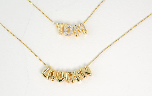 Custom Name Necklace Tiny Bubble Letters Necklace Diamond Gold Letters 3D Necklace Balloon Monogram Name Necklace Personalized Gift for Her