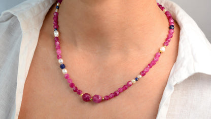 Chunky Beaded Necklace Pink Tourmaline Large Bead Necklace Layering Statement Beaded Necklace Gemstone Gift for Her Gift for Mom Necklace