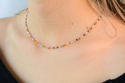 Tiny Rainbow Beaded Choker Mixed Bead Necklace Dainty Choker Colorful Small Bead Necklace Minimalist Necklace Gift for Her Gift for Friend