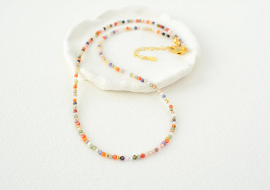 Tiny Rainbow Beaded Choker Mixed Bead Necklace Dainty Choker Colorful Small Bead Necklace Minimalist Necklace Gift for Her Gift for Friend