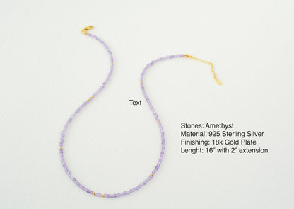 Amethyst Bead Necklace Tiny Bead Necklace Minimalist Crystal Necklace Purple Beaded Choker Dainty Small Bead Necklace Gemstone Gift for Her