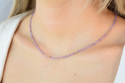 Amethyst Bead Necklace Tiny Bead Necklace Minimalist Crystal Necklace Purple Beaded Choker Dainty Small Bead Necklace Gemstone Gift for Her