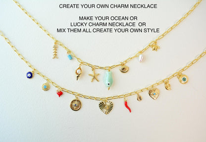 Custom Charm Necklace Build your own Charm Necklace Gold Personalized Necklace Ocean Charms Necklace Lucky Charms Jewelry Gift for Her