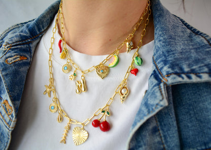 Custom Charm Necklace Build your own Charm Necklace Gold Personalized Necklace Ocean Charms Necklace Lucky Charms Jewelry Gift for Her