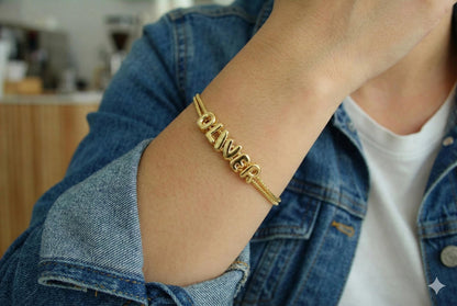 Bubble Name Bracelet Custom Letter Jewelry Monogram Adjustable: Gold or Gold Glitter