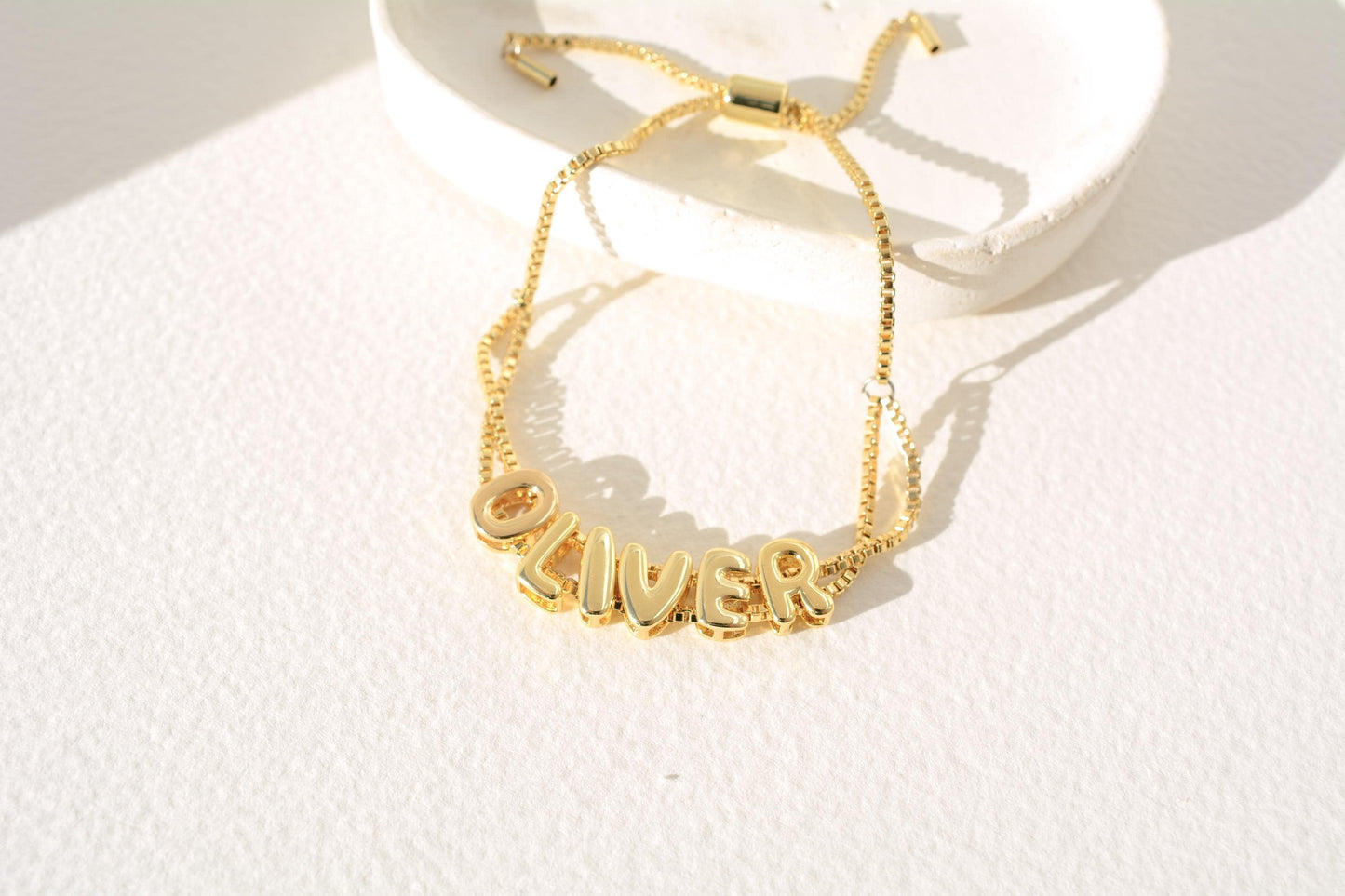 Bubble Name Bracelet Custom Letter Jewelry Monogram Adjustable: Gold or Gold Glitter