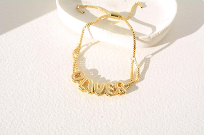 Bubble Name Bracelet Custom Letter Jewelry Monogram Adjustable: Gold or Gold Glitter
