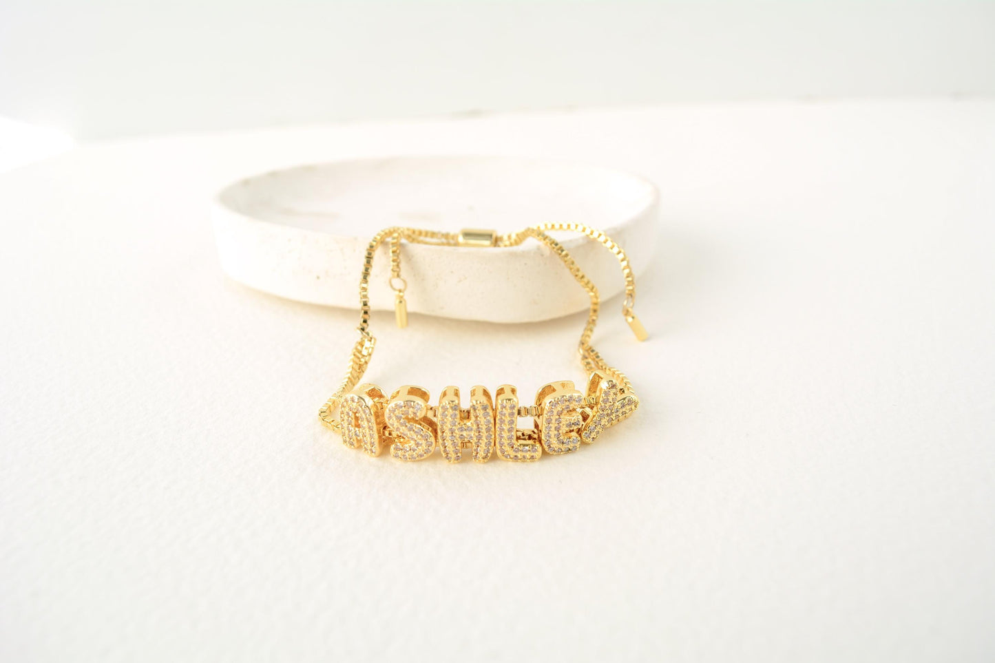 Bubble Name Bracelet Custom Letter Jewelry Monogram Adjustable: Gold or Gold Glitter