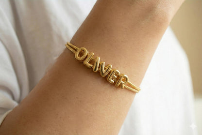 Bubble Name Bracelet Custom Letter Jewelry Monogram Adjustable: Gold or Gold Glitter