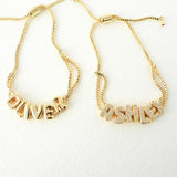 Bubble Name Bracelet Custom Letter Jewelry Monogram Adjustable: Gold or Gold Glitter
