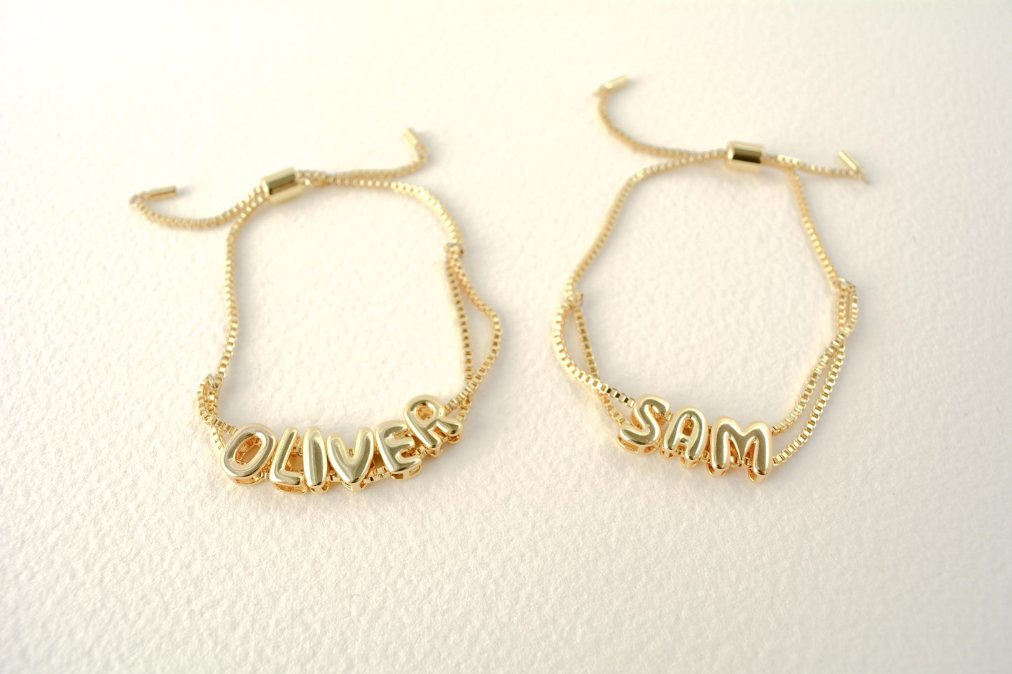 Bubble Name Bracelet Custom Letter Jewelry Monogram Adjustable: Gold or Gold Glitter