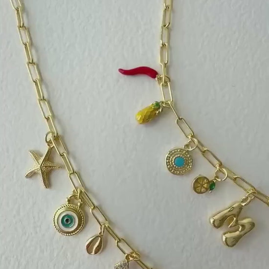 Custom Charm Necklace Build your own Charm Necklace Gold Personalized Necklace Ocean Charms Necklace Lucky Charms Jewelry Gift for Her
