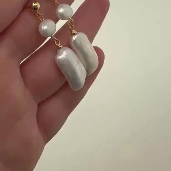 Baroque Pearl Earring Dangle Long Pearl Gold Stud Earring Elegant Large Pearl Dangle Earrings Gift for her bridesmaid gift delicate