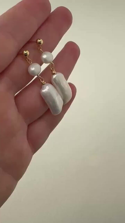 Baroque Pearl Earring Dangle Long Pearl Gold Stud Earring Elegant Large Pearl Dangle Earrings Gift for her bridesmaid gift delicate