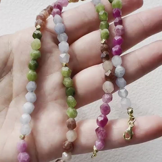 Beaded Necklace Colorful Mixed Bead Necklace Tourmaline Rainbow 6mm Beaded Long 20" Necklace Christmas Gift for Her Boho Necklace