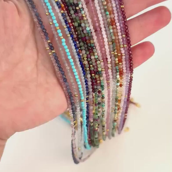 Colorful Gemstone Bead Choker Tiny Crystals Tourmaline Necklace Watermelon Choker Small Rainbow Bead Necklace Layering Seed Bead Gold Stones