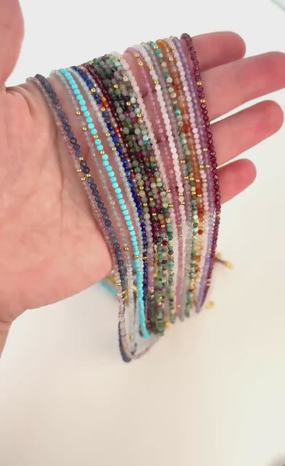 Colorful Gemstone Bead Choker Tiny Crystals Tourmaline Necklace Watermelon Choker Small Rainbow Bead Necklace Layering Seed Bead Gold Stones