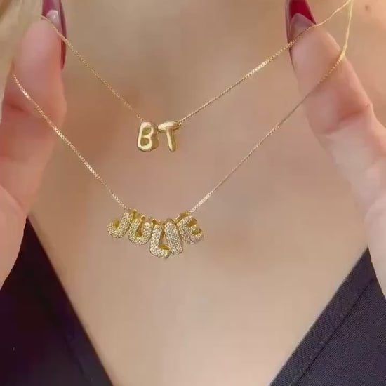 Custom Name Necklace Tiny Bubble Letters Necklace Diamond Gold Letters 3D Necklace Balloon Monogram Name Necklace Personalized Gift for Her