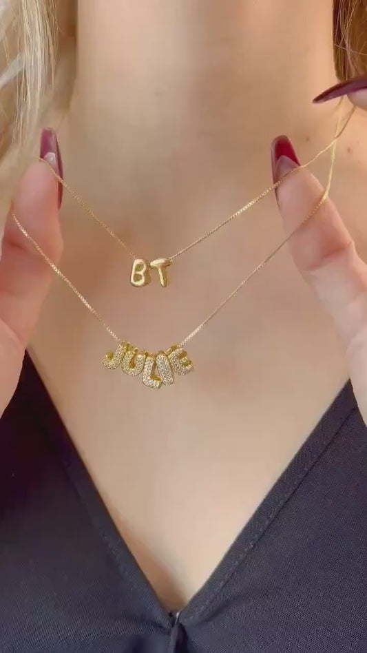 Custom Name Necklace Tiny Bubble Letters Necklace Diamond Gold Letters 3D Necklace Balloon Monogram Name Necklace Personalized Gift for Her
